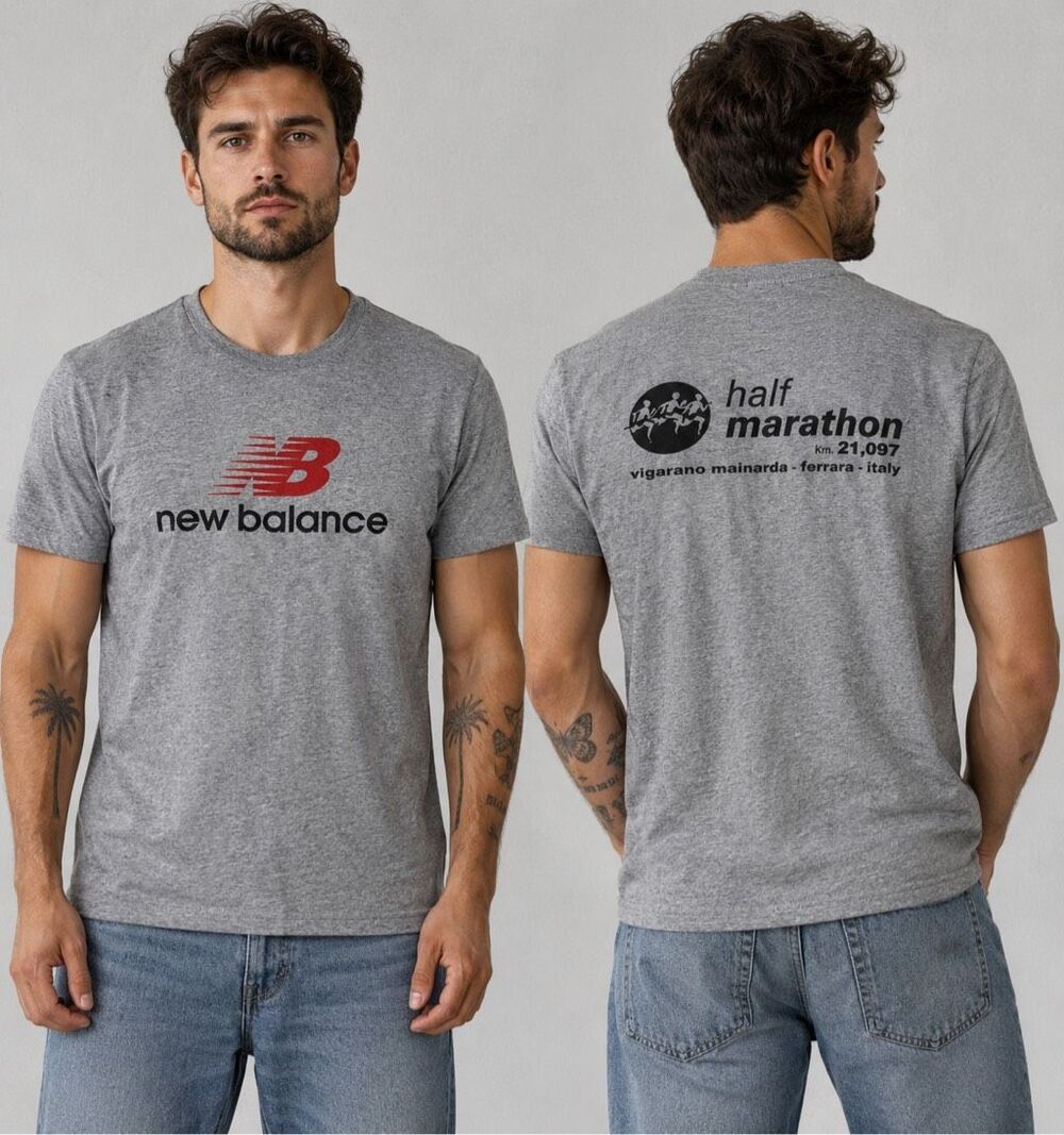 New Balance Gray Graphic T Shirt Half Marathon Italy Running Tee Sz S Rare